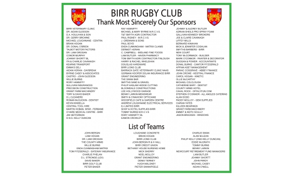 Birr RFC Golf Classic  - Thank You For Your Support